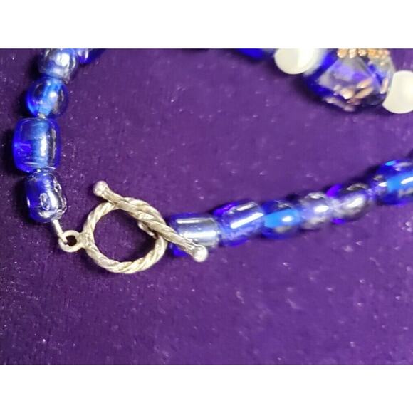 Glass Bead Necklace And Pendant, Blue, White, and Brown, Millefiori, Quartz - Picture 11 of 12